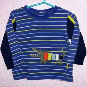 Le Top Blue and Green Long Sleeve Tee with Crocodile Design